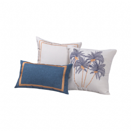 KIT 3 ALMOFADAS BORDADO COQUEIROS AZUL SPAZZIO