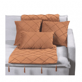 KIT MANTA DECORATIVA VELUDO MOSTARDA COM 3 ALMOFADAS CHEIAS SPAZZIO